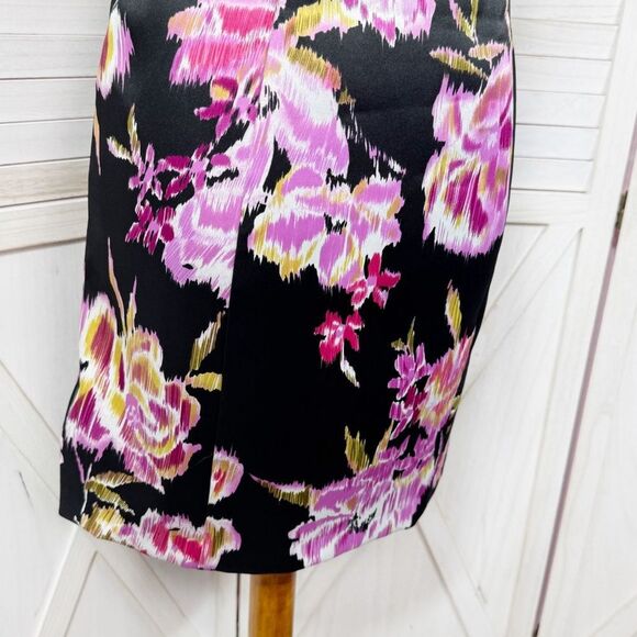 Cache Abstract Floral Cage Front Sleeveless Sheath Dress Black Pink 12 - Picture 6 of 12